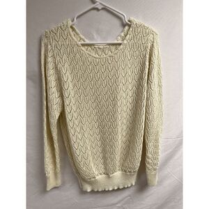 Womens Tunic Open Knit Long Sleeve Scoop neck Sweater Beige